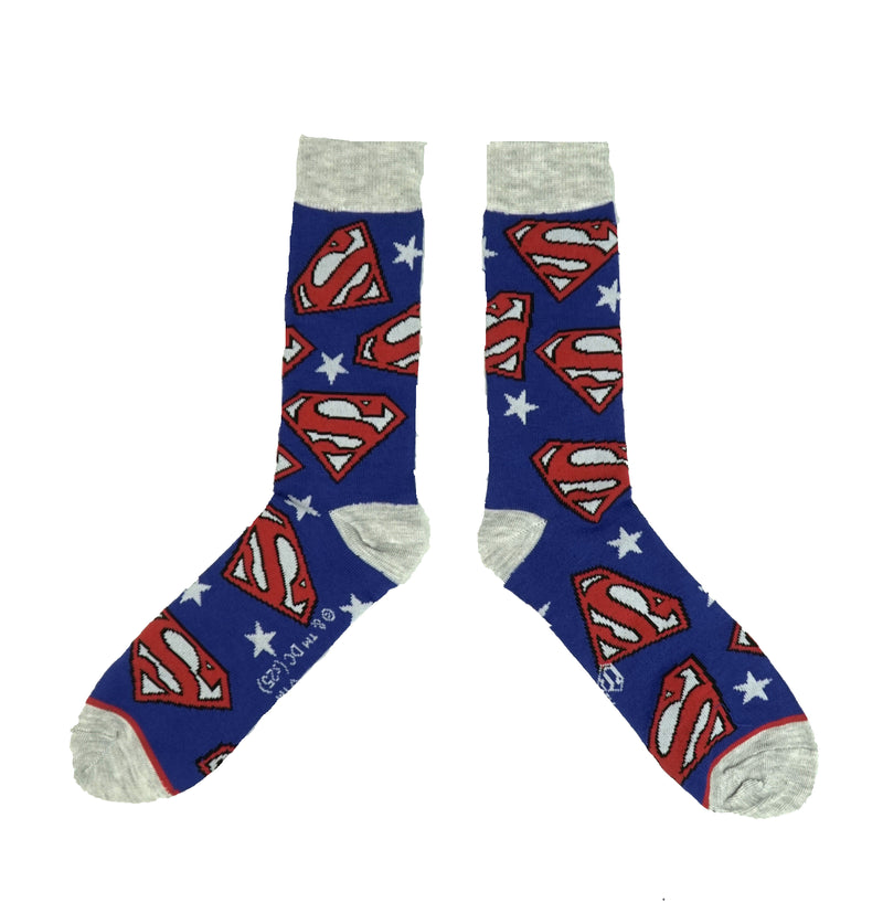 Superman Mens Crew 2 Pack Socks Logo Allover & Full Body Supes