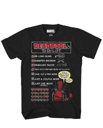 Deadpool Mens T-Shirt - To Do List Graphic T-Shirt for Adults