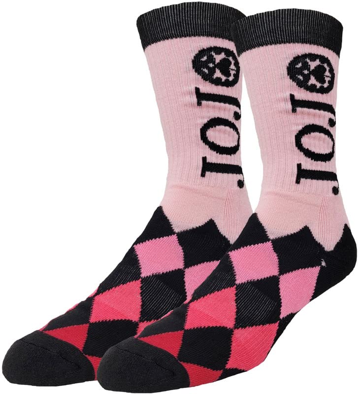 Ripple Junction JoJo's Bizarre Adventure Adult Crew Socks 2 Pack Giorno Pink Tie Dye and Argyle Officially Licensed