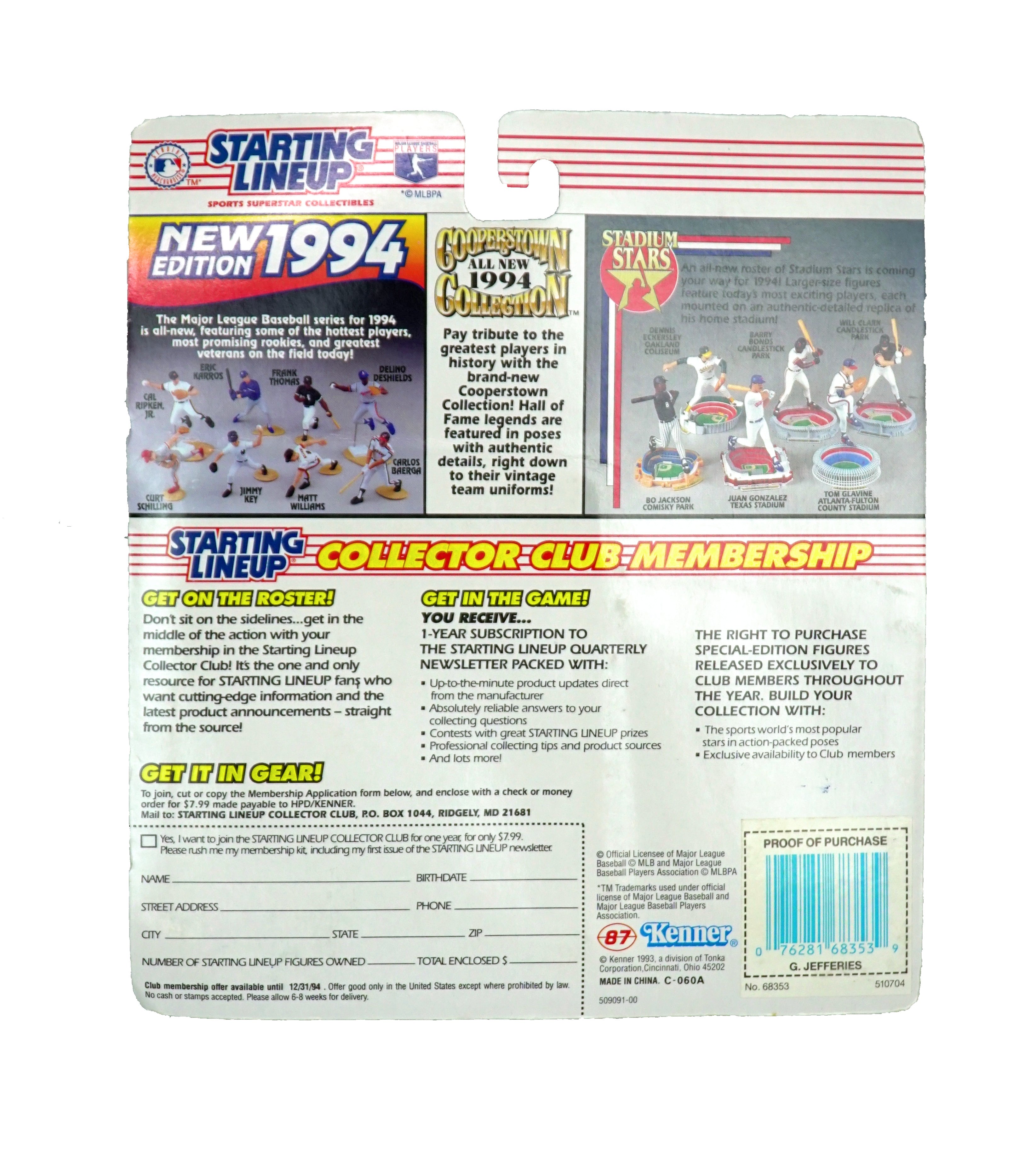 1994 Starting Lineup Gregg Jefferies St. Louis CArdinals  FIGURE NEW