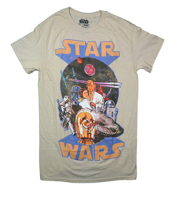 Star Wars Mens T-Shirt - Movie Poster in Logo Princess Leia & Luke Center