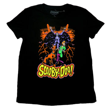 Scooby-Doo Mens T-Shirt - Shaggy Scooby Frightened Below Bats and Vampire