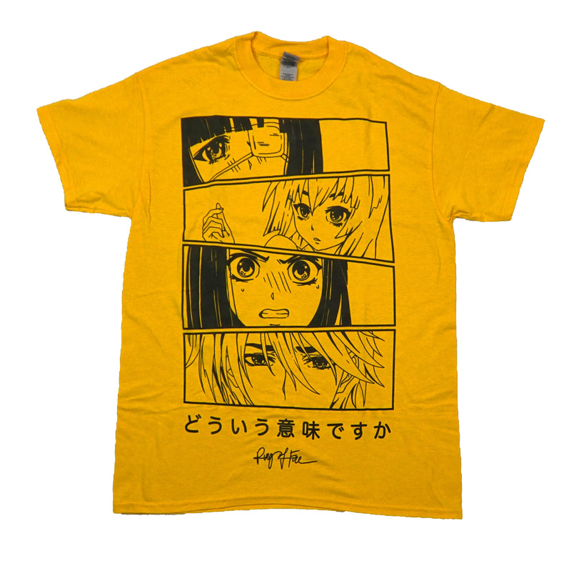 Ring of Fire  Mens T-Shirt - 4 Boxed Girl Images Above Kanji
