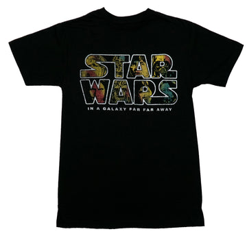 Star Wars Mens T-Shirt - Galaxy Far Away Colorful Logo Embedded With Images
