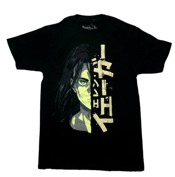 Attack on Titan Final Season Mens T-Shirt - Split Face Half Man Half Kanji