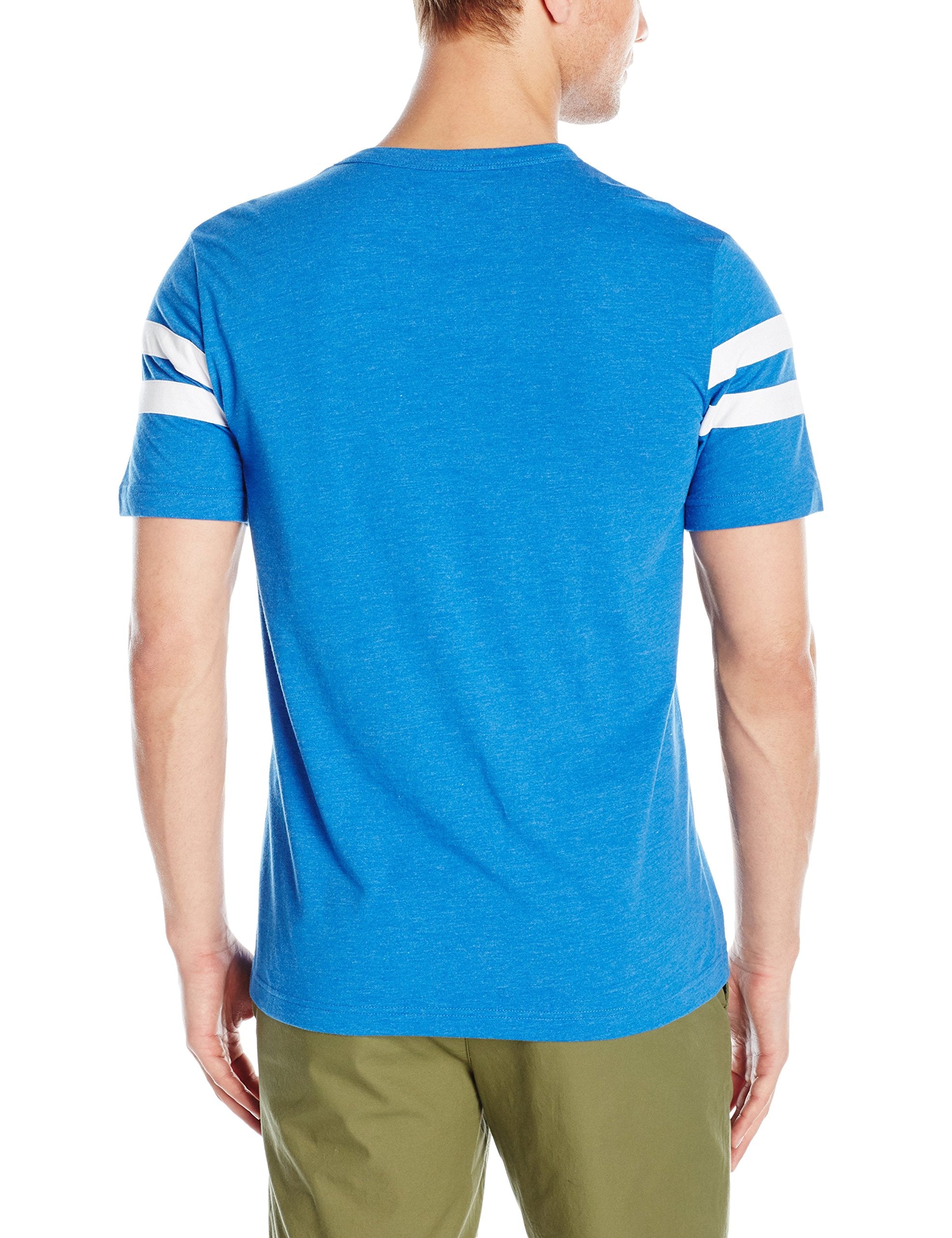 Captain America (Marvel Comics) Mens T-Shirt -Striped Sleeves Simple White Shield Logo