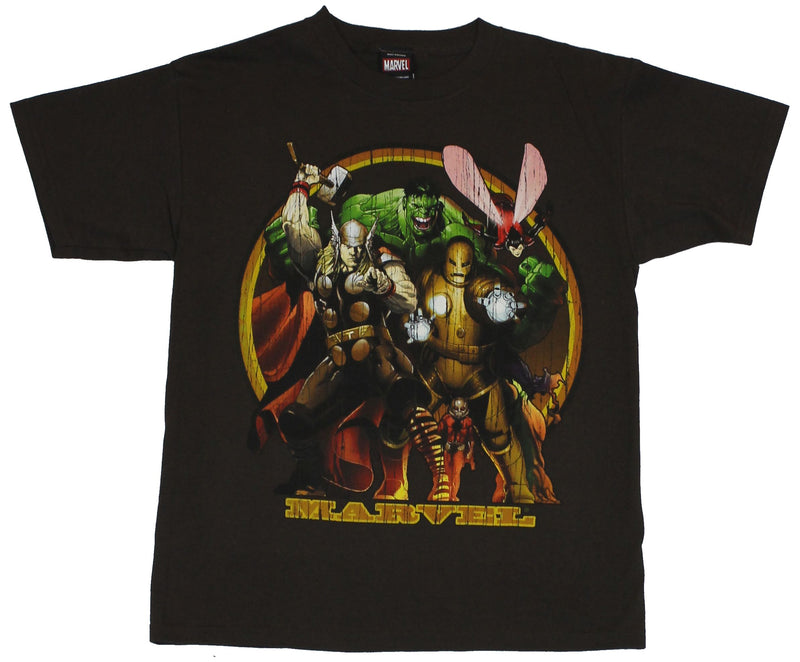 Marvel Mens T-Shirt - Distressed Color Avengers in Marvel Circle (Wasp, Ant-Man)