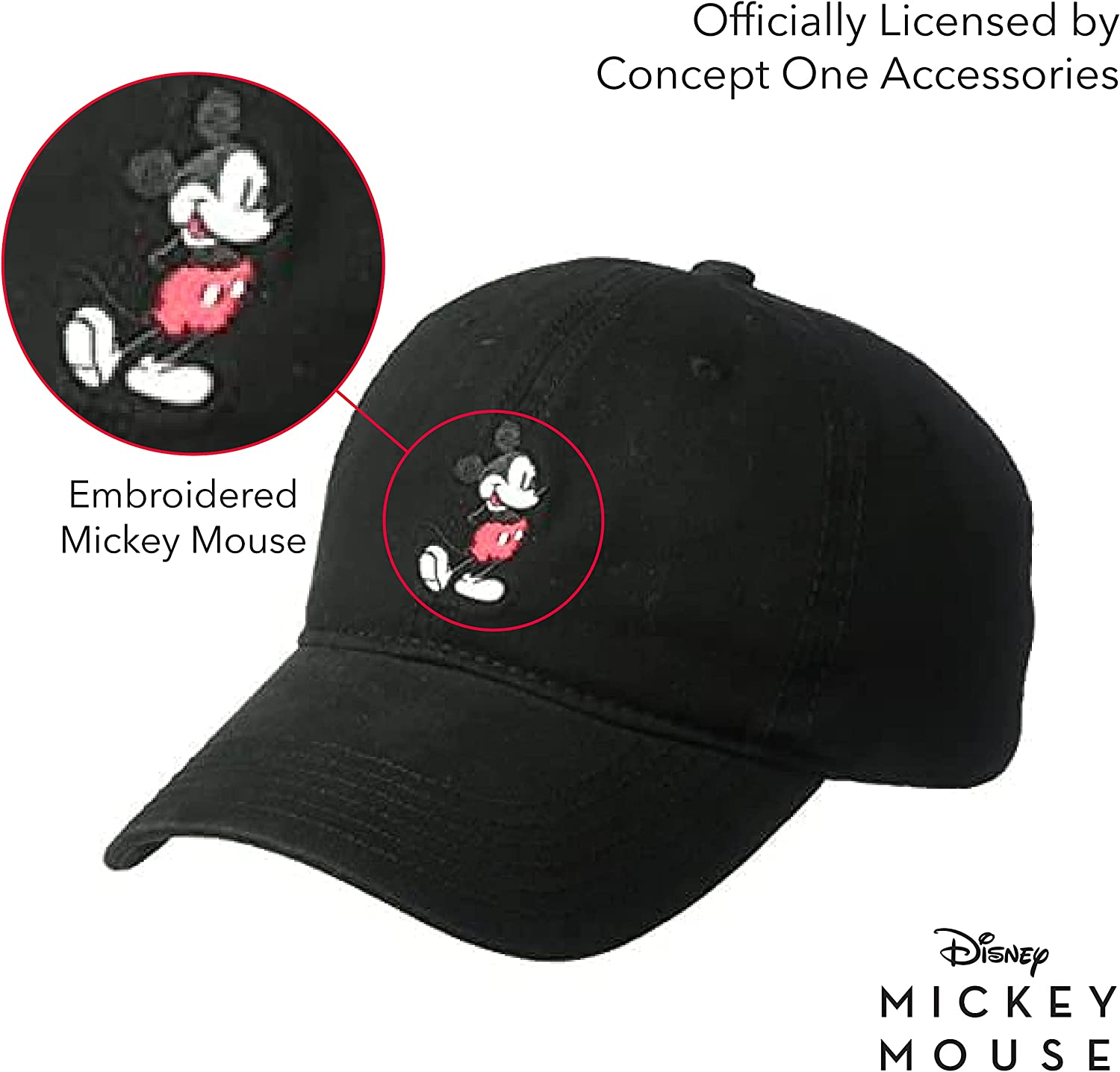 Disney Mickey Mouse Embroidered Cotton Adjustable Dad Hat with Curved Brim