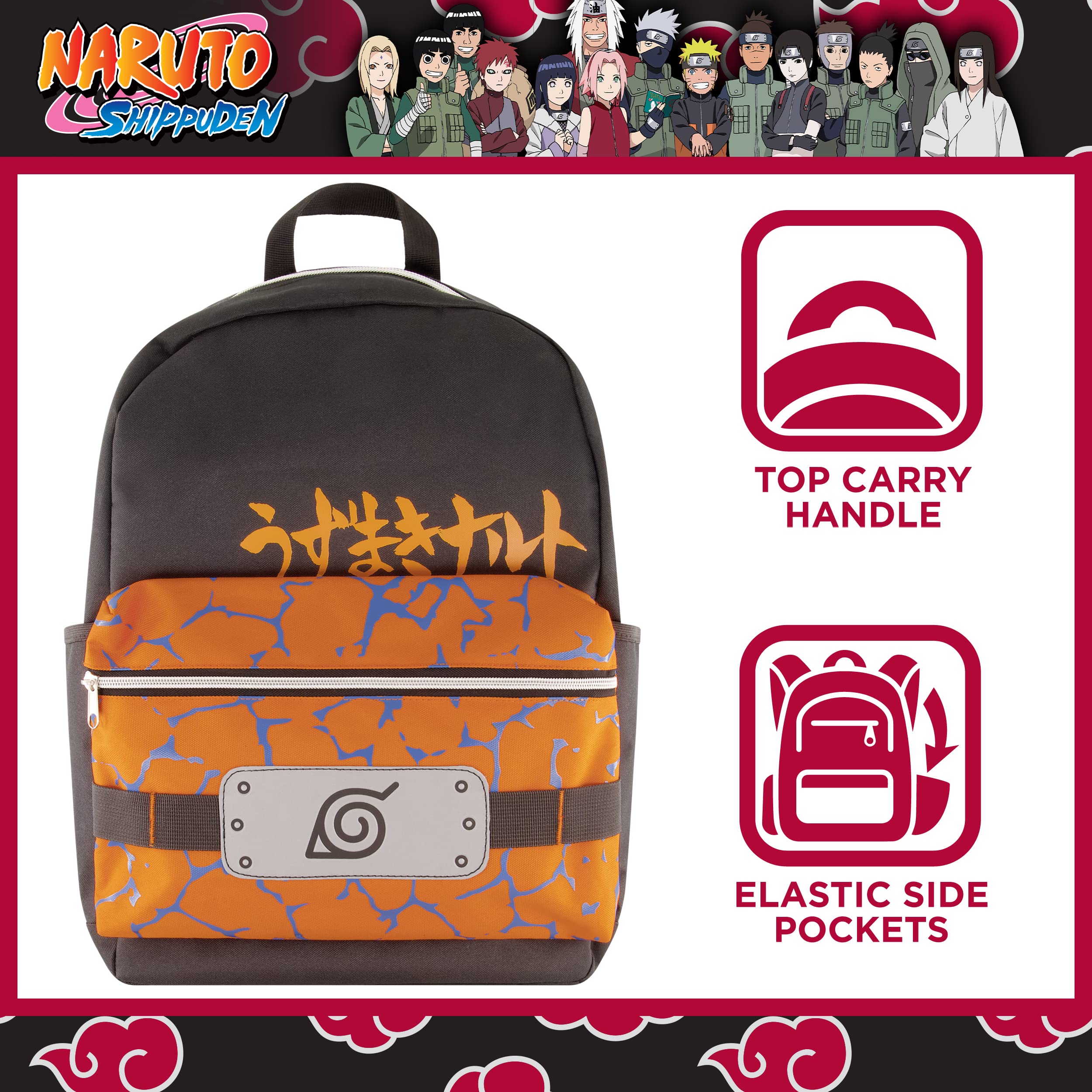 Naruto 13 Inch Sleeve Laptop Backpack, Padded Computer Bag for Commute or Travel, Shinobi Headband, One Size
