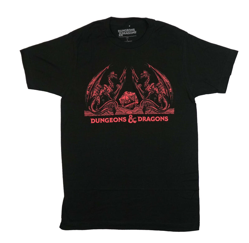Dungeons & Dragons Mens T-Shirt - Dragons on Either Side of D20