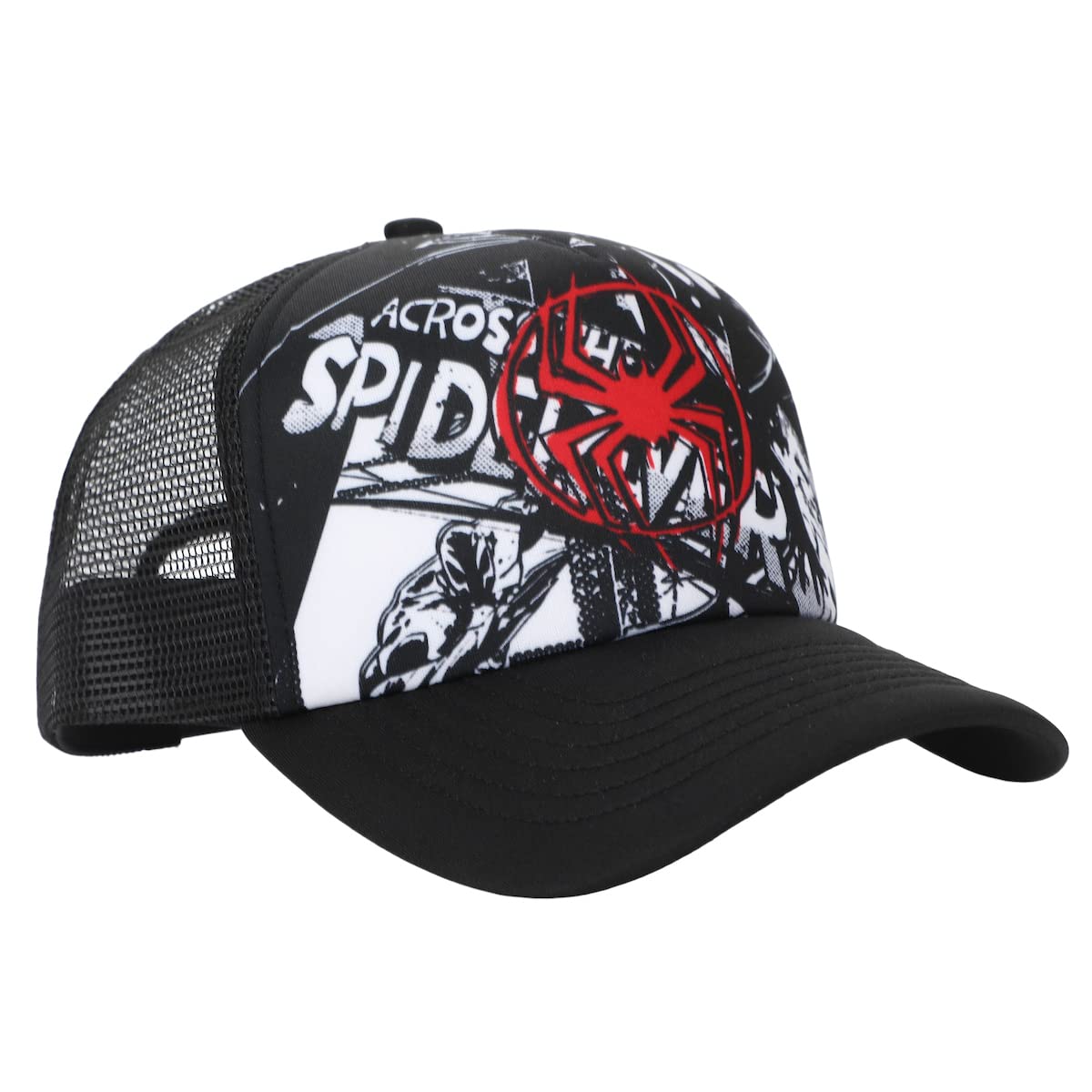 Spider-Man: Across The Spider-Verse Miles Morales Spider Logo with Black-and-White Background Adjustable Trucker Hat