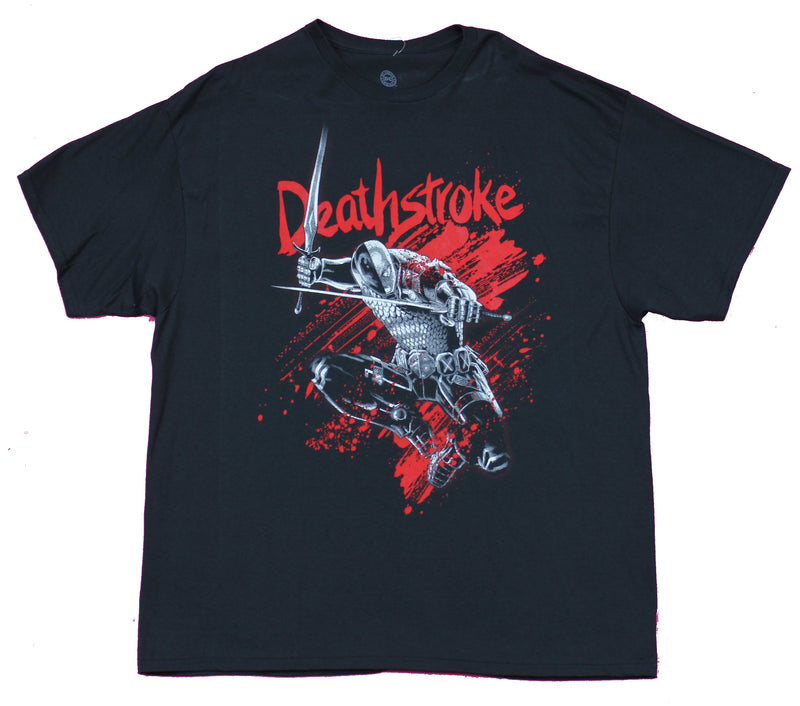 Deathstroke DC Comics Mens T-Shirt - Attacking B & W Splatter Jump