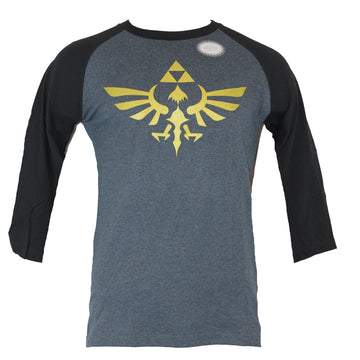 Legend of Zelda 3/4 Sleeve Mens T-Shirt - Gold Sparkle Tri-Force Logo Image