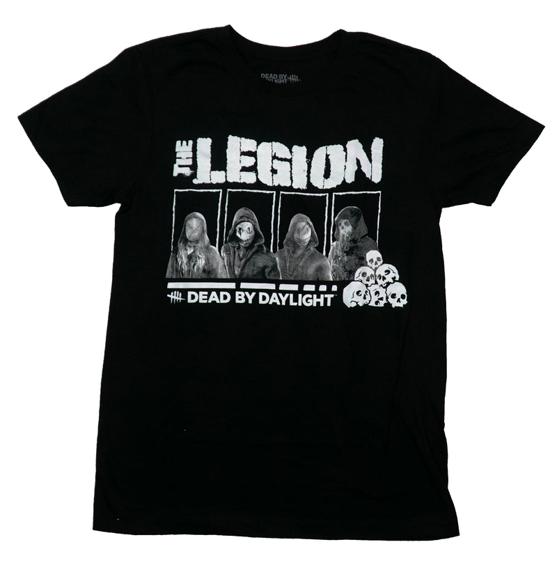 Dead by Daylight Mens T-Shirt -The Legion Boxed Images Above Pile of Skulls