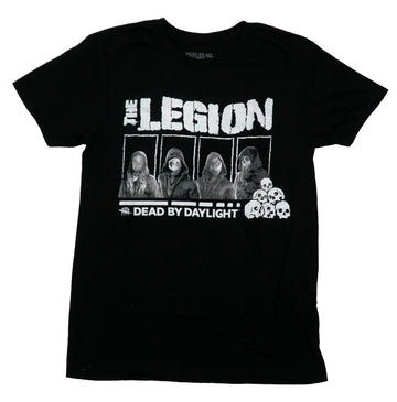 Dead by Daylight Mens T-Shirt -The Legion Boxed Images Above Pile of Skulls