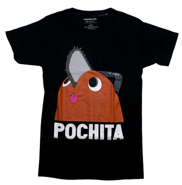 Chainsaw Man Mens T-Shirt - Pochita Cute Face Over Name