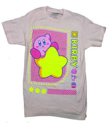 Kirby Mens T-Shirt - In Yellow Star Frame Pink Polka Dots by Name
