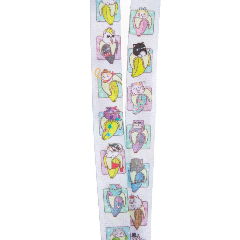 Bananya Anime Cartoon Cat Lanyard w/Charm and ID Holder