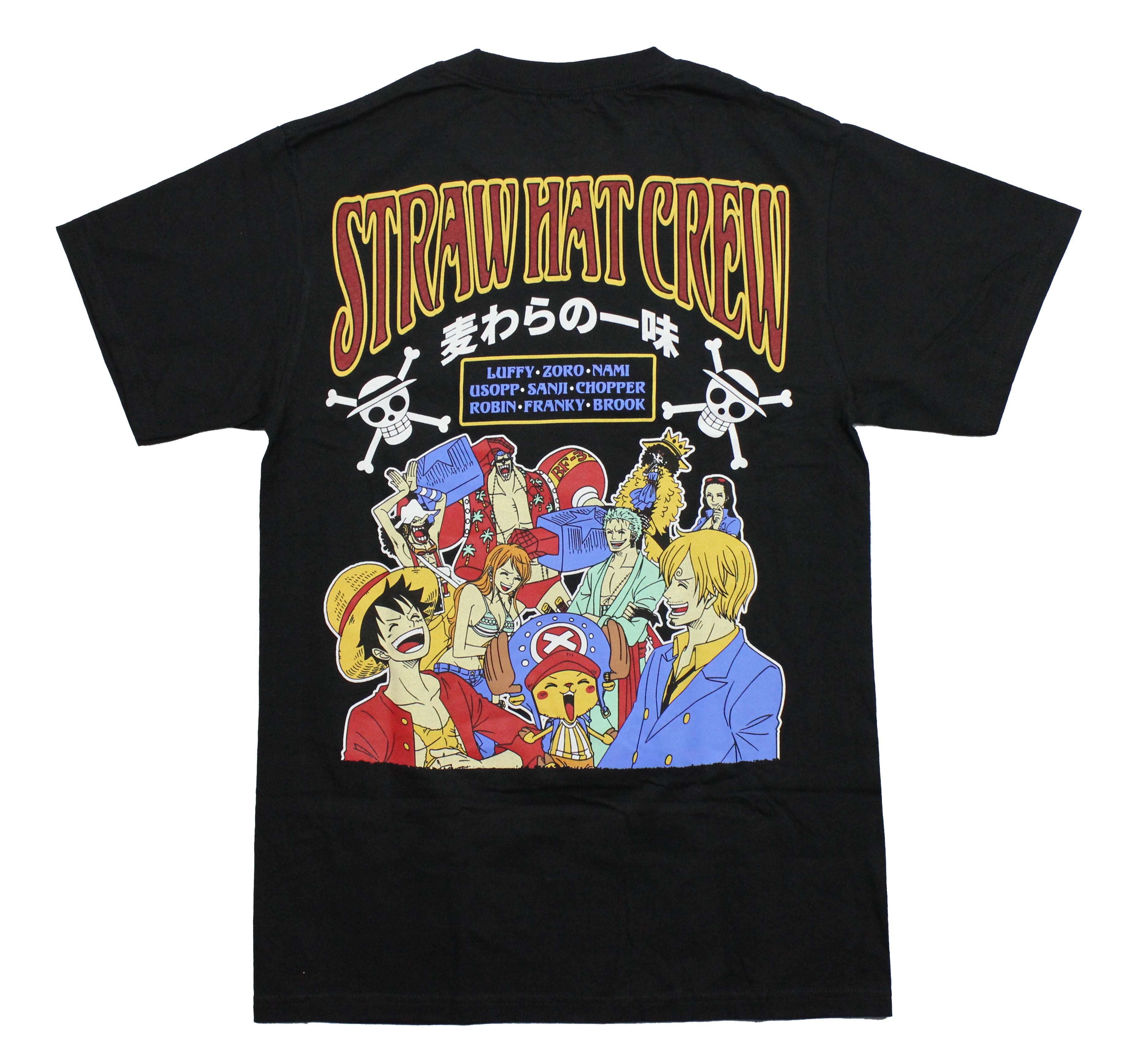 One Piece Mens T-Shirt -Thousand Sunny Ship on Front Straw Hat Crew Back