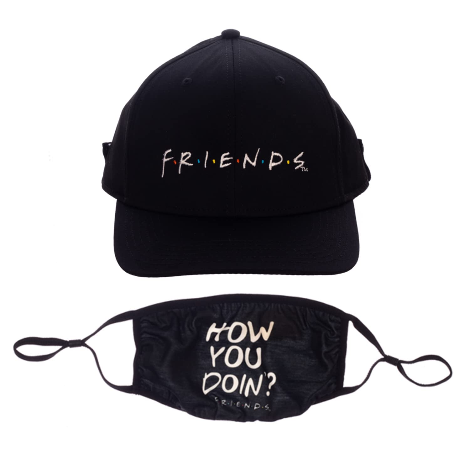 Friends Logo Quote Face Mask and Hat Combo Black