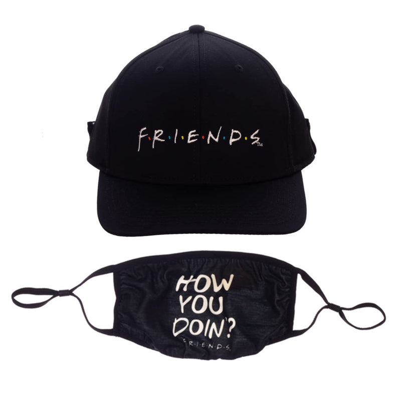 Friends Logo Quote Face Mask and Hat Combo Black