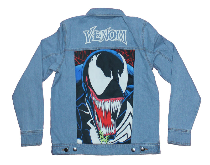 Venom Mens Jean Jacket  - Embroidered Lapel Lethal Protector Back Image