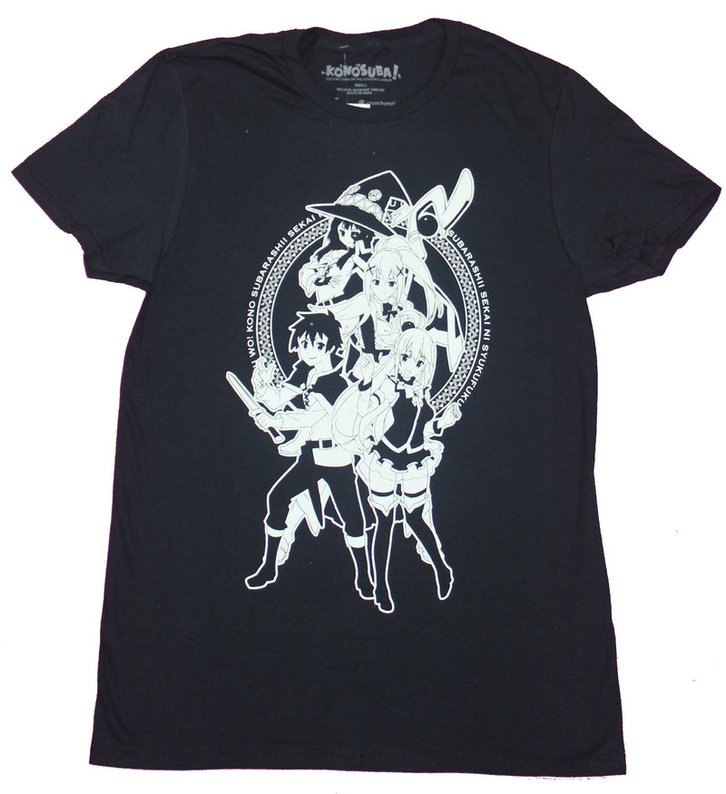 Konosuba Mens T-Shirt- 4 Black & White  Circle Group Image