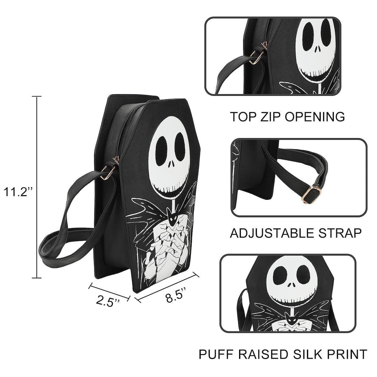 Nightmare Before Christmas Jack Skellington Coffin 11" Crossbody Bag