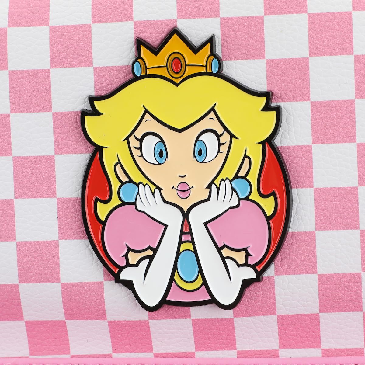 Super Mario Bros Princess Peach 10.6” Pink & White Checkered Mini Backpack