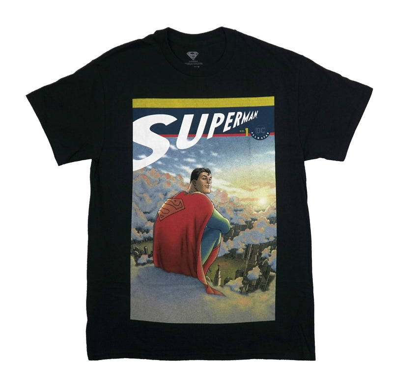 Superman DC Comics Mens T-Shirt -All Star Above City Looking Over Shoulder
