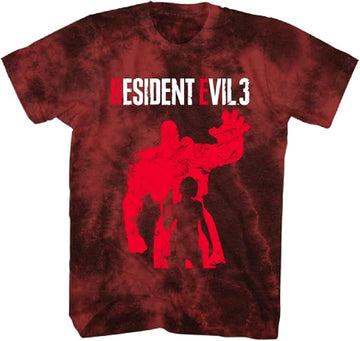 Resident Evil Mens T-Shirt - Red And White Wash Nemesis Jill Silhouette Image