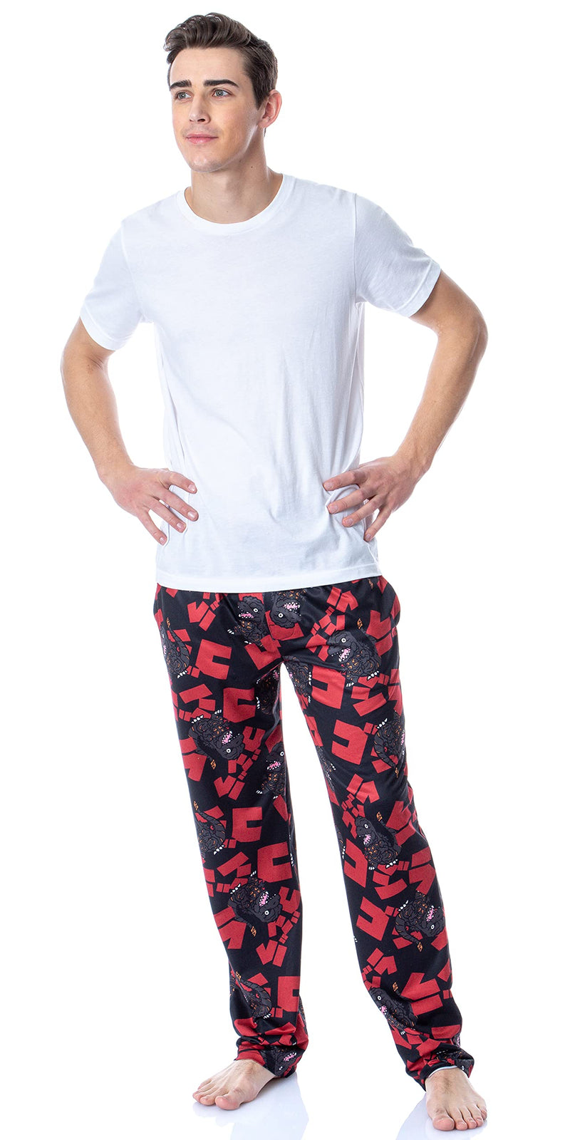 Godzilla Men's Character And Japanese Script Allover Pattern Adult Lounge Sleep Pajama Pants