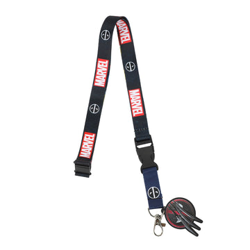 Deadpool & Wolverine Combined Mask 22" Black Lanyard with ID Sleeve