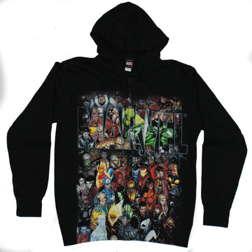 Marvel Comics Mens Zip Up Hoodie- Giant Cast Spilling Off Inside Marvel