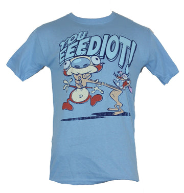 Ren and Stimpy Mens T-Shirt - "You Eeediot!" Ren Choking Out Stimpy Image