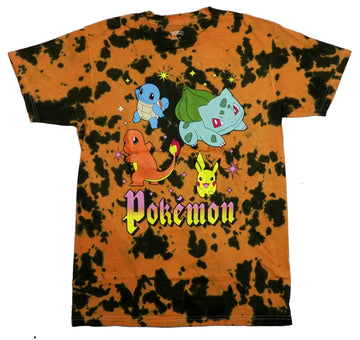 Pokemon Mens T-Shirt - Characters Above Name In Stars Tie Dye