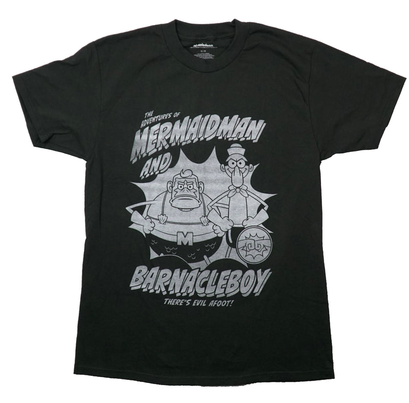 Spongebob Squarepants Mens T-Shirt - Grayscale Mermaidman & Barnacle Boy