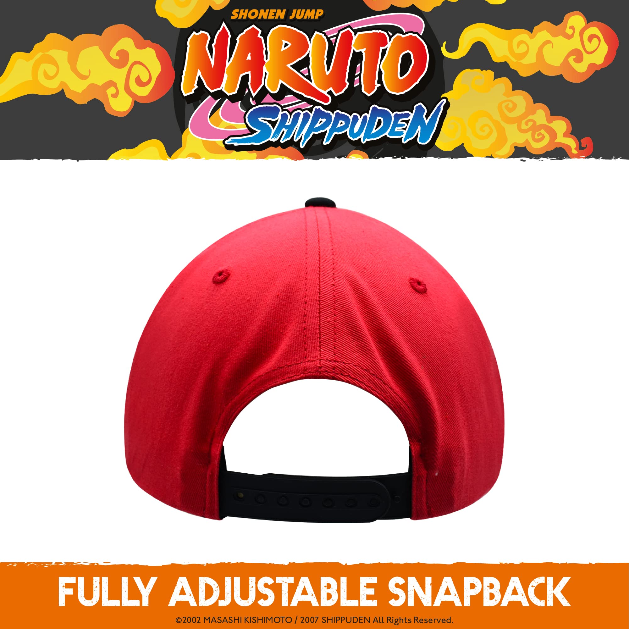 Naruto Baseball Hat, Jutsu Daggers Design Adult Snapback Cap with Flat Brim, Red/Black, One Size