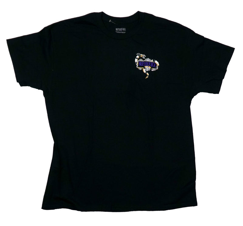 Beetlejuice  Mens T-Shirt - Lapel Logo Beetlejuice Say It 3 Times on Back