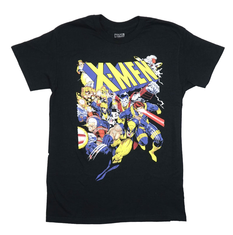 X-Men Mens T-Shirt - 1990s Cast Under Yellow & Red Logo