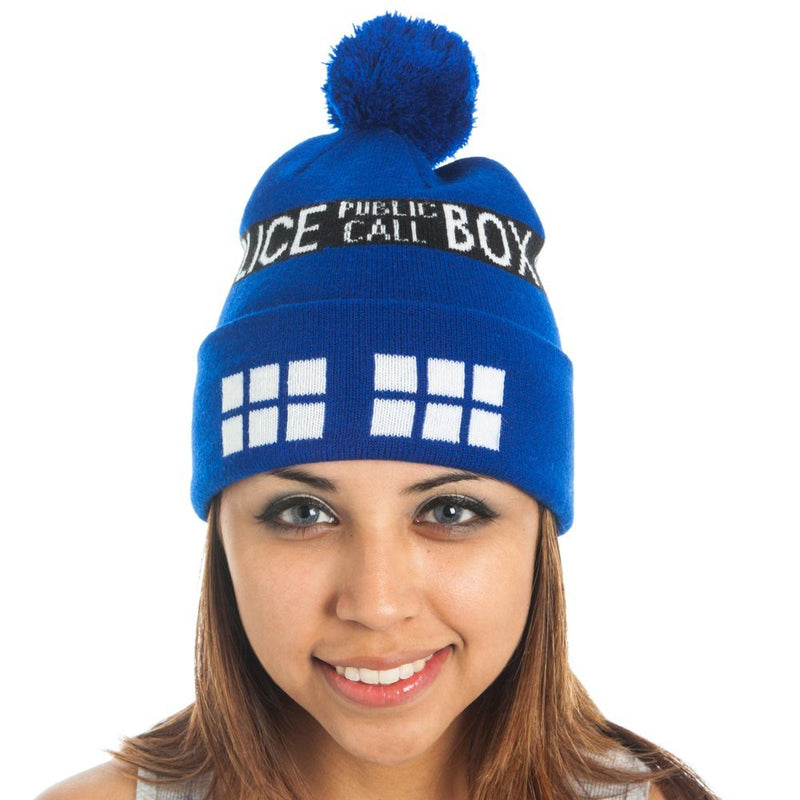 Dr Who Call Box Cuff Beanie Cap Hat Licensed New Doctor BBC