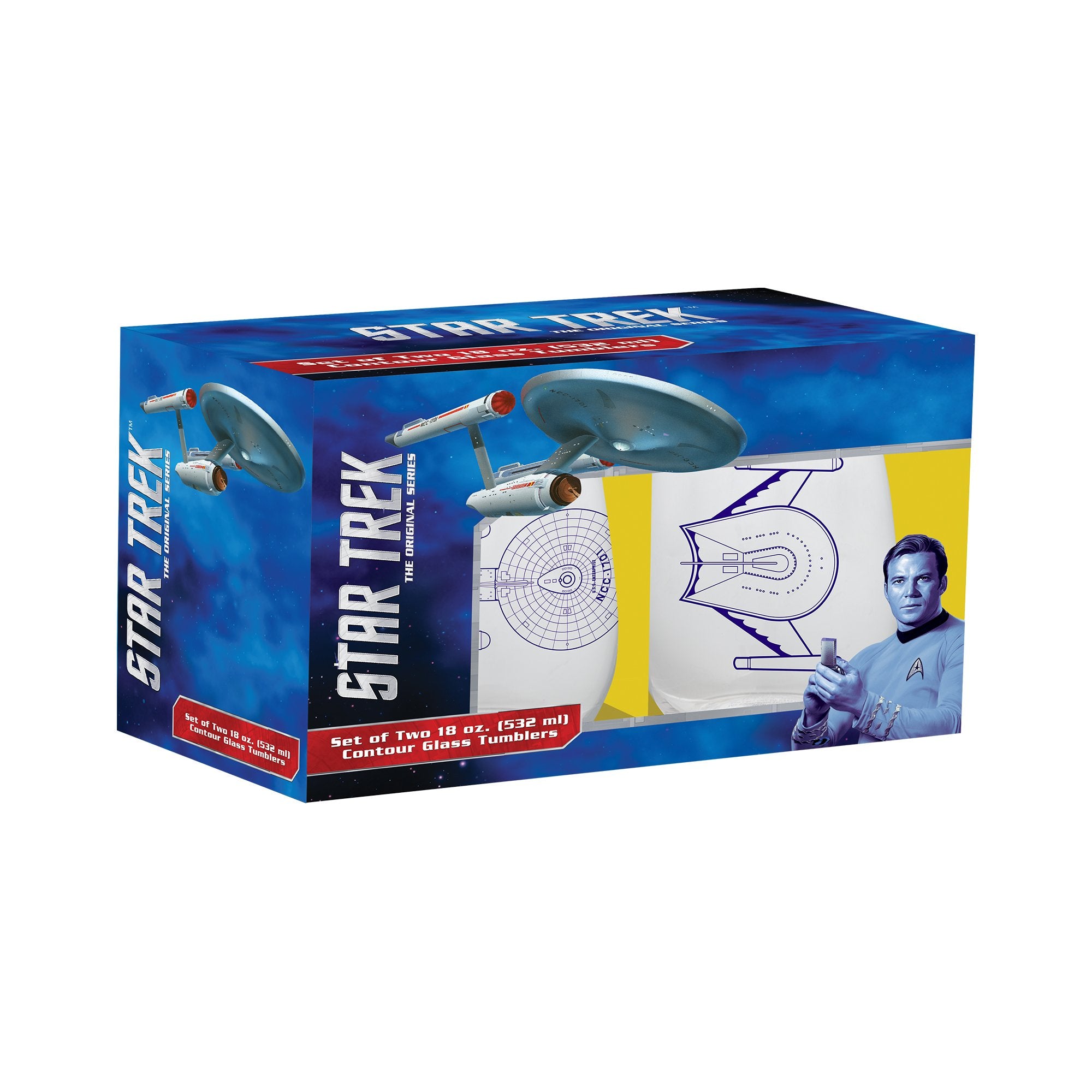 Vandor Star Trek 18 Ounce Contour Glass Tumblers, 2 Piece Set (80112)