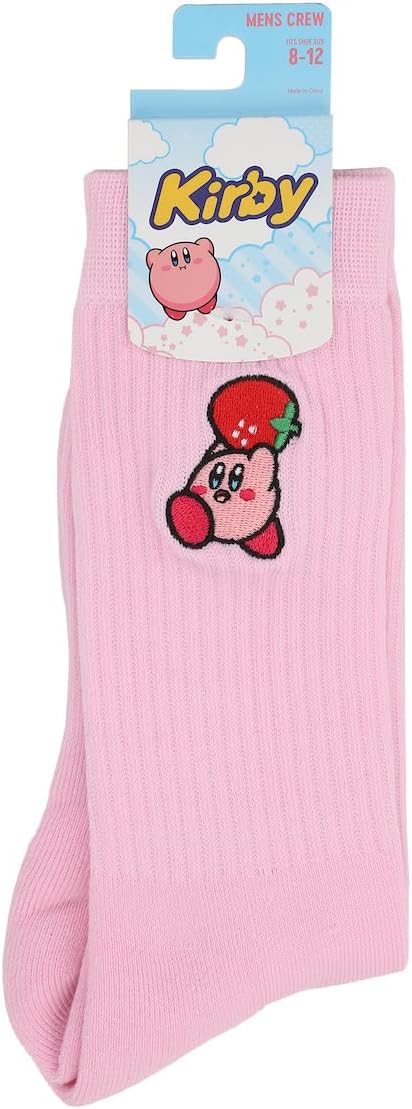 Bioworld Kirby Carrying Strawberry Men's Pink Athletic Crew Socks