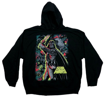 Star Wars Mens Pullover Hoodie - Comic Style Darth Vader Glowing Yellow Attack