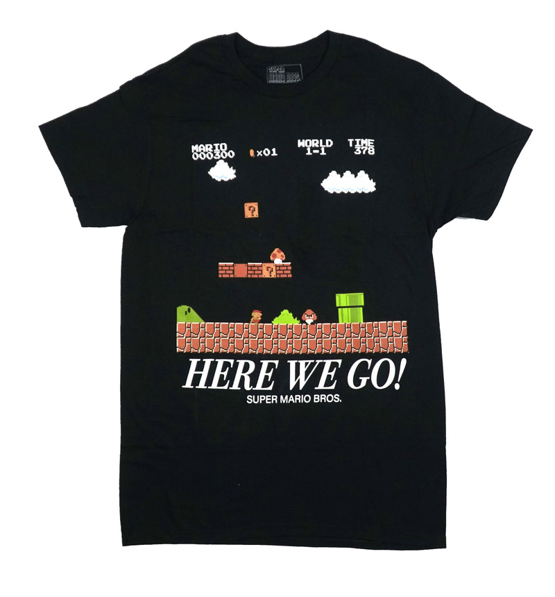 Super Mario Brothers Mens T-Shirt - Classic Game Scene Here We Go!