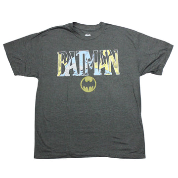 Batman Mens T-Shirt - Name Embedded with Batman and City Images Logo Below