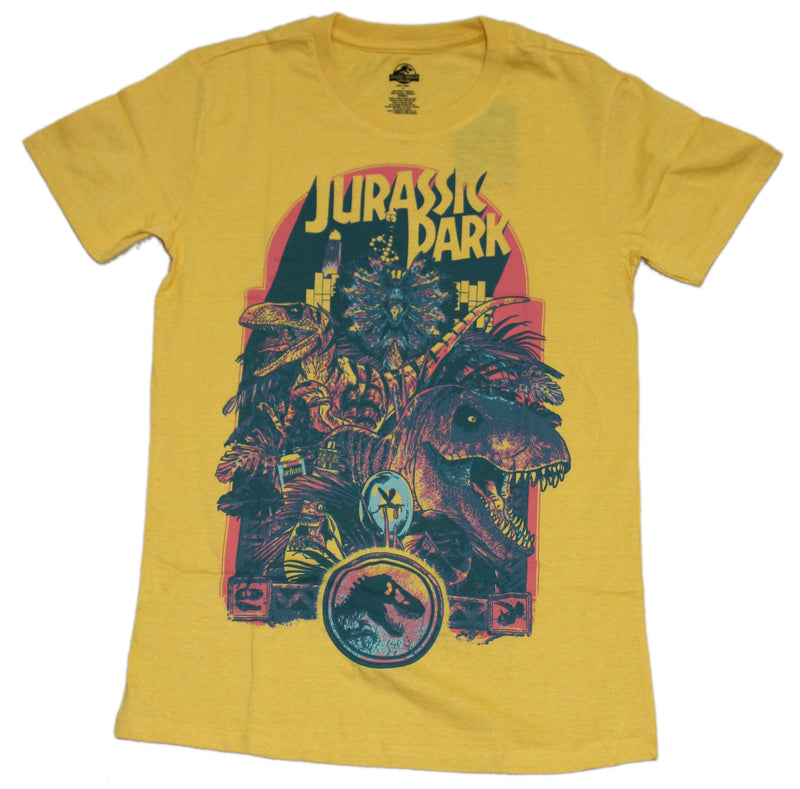 Jurassic Park Mens T-Shirt - Pastel Colored Dinosaurs Collage Logo
