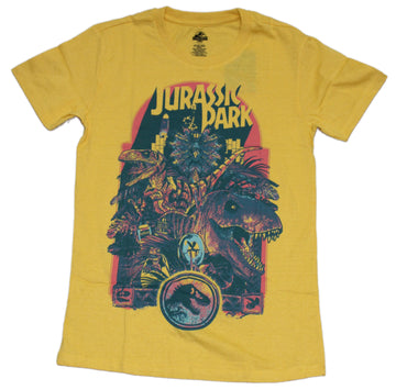 Jurassic Park Mens T-Shirt - Pastel Colored Dinosaurs Collage Logo