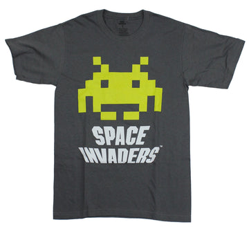 Space Invaders Mens T-Shirt - Day Glo Green Alien Over Logo
