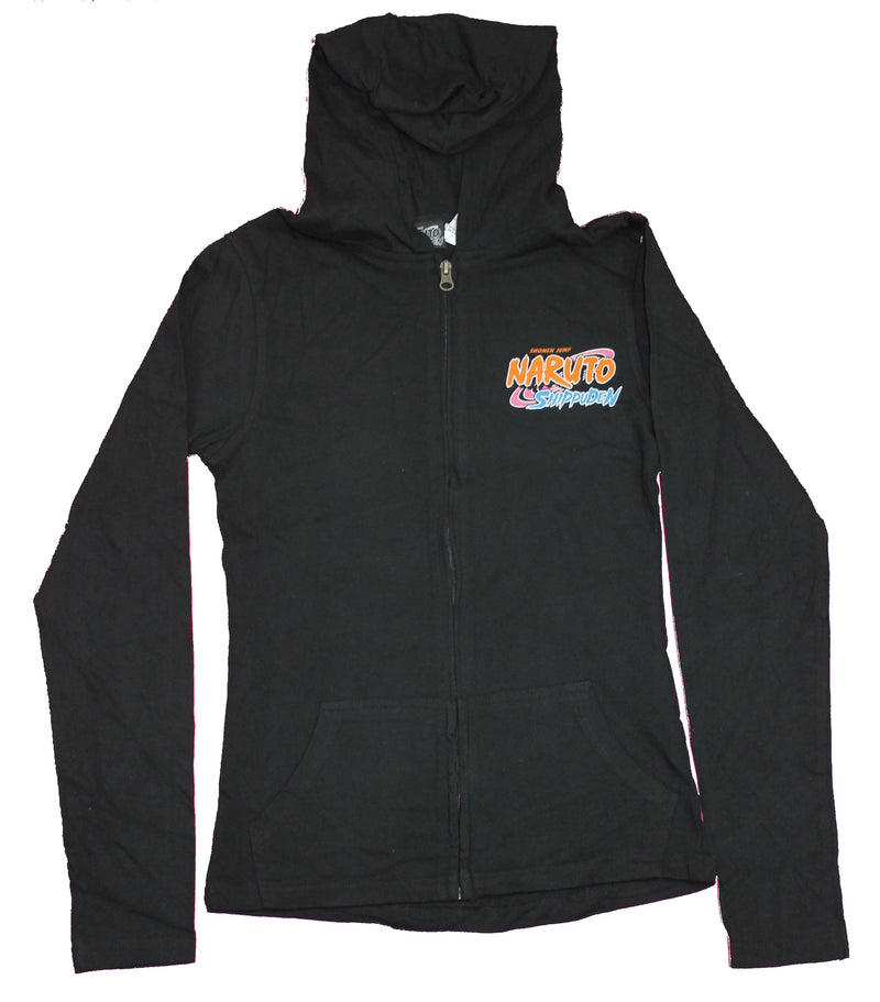 Naruto Shippuden Girls Juniors Hoodie  - Sasuke Battling Orange Name Splash
